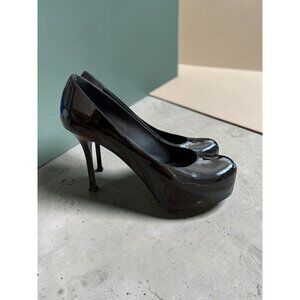SAINT LAURENT Tribtoo Black Patent Leather Platform Heels Size 40.5 / US 10.5